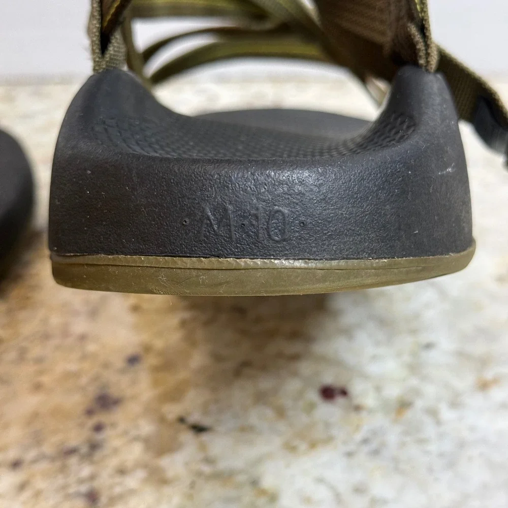 Chaco Z Cloud 2 Men 10 Sandals Olive Yellow Striped Double Strap Toe Loop Hiking